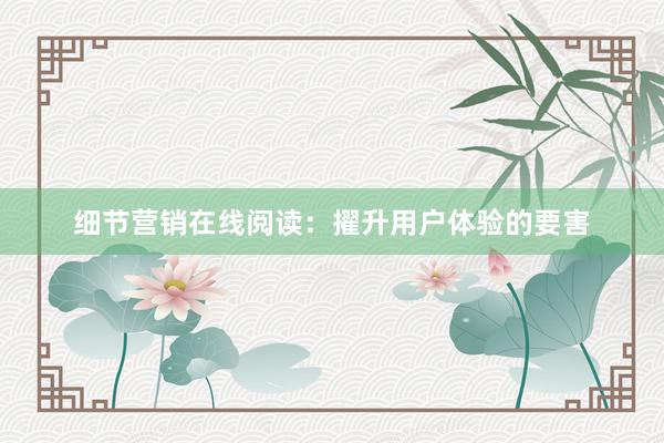 细节营销在线阅读：擢升用户体验的要害